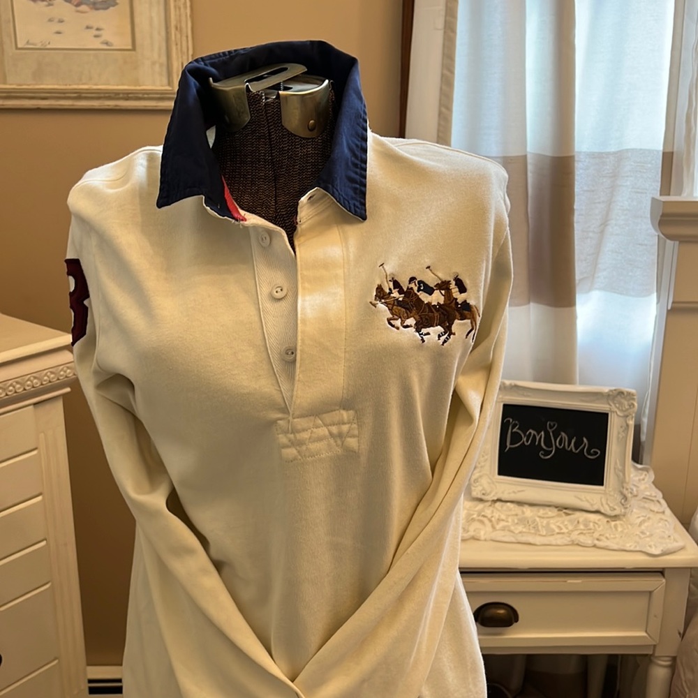 Ralph Lauren sport polo shirt has a maroon number 3 on sleeve